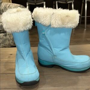 Lands’ End Big Girl/Women Blue Winter Faux-Fur Trim Boot Sz 6